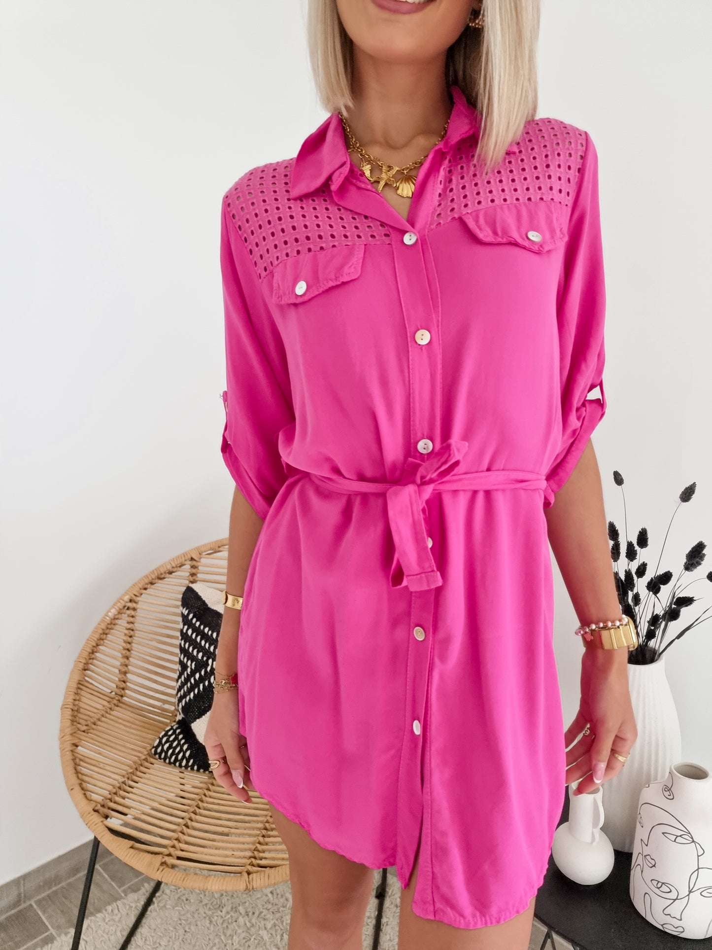 Robe chemise rose