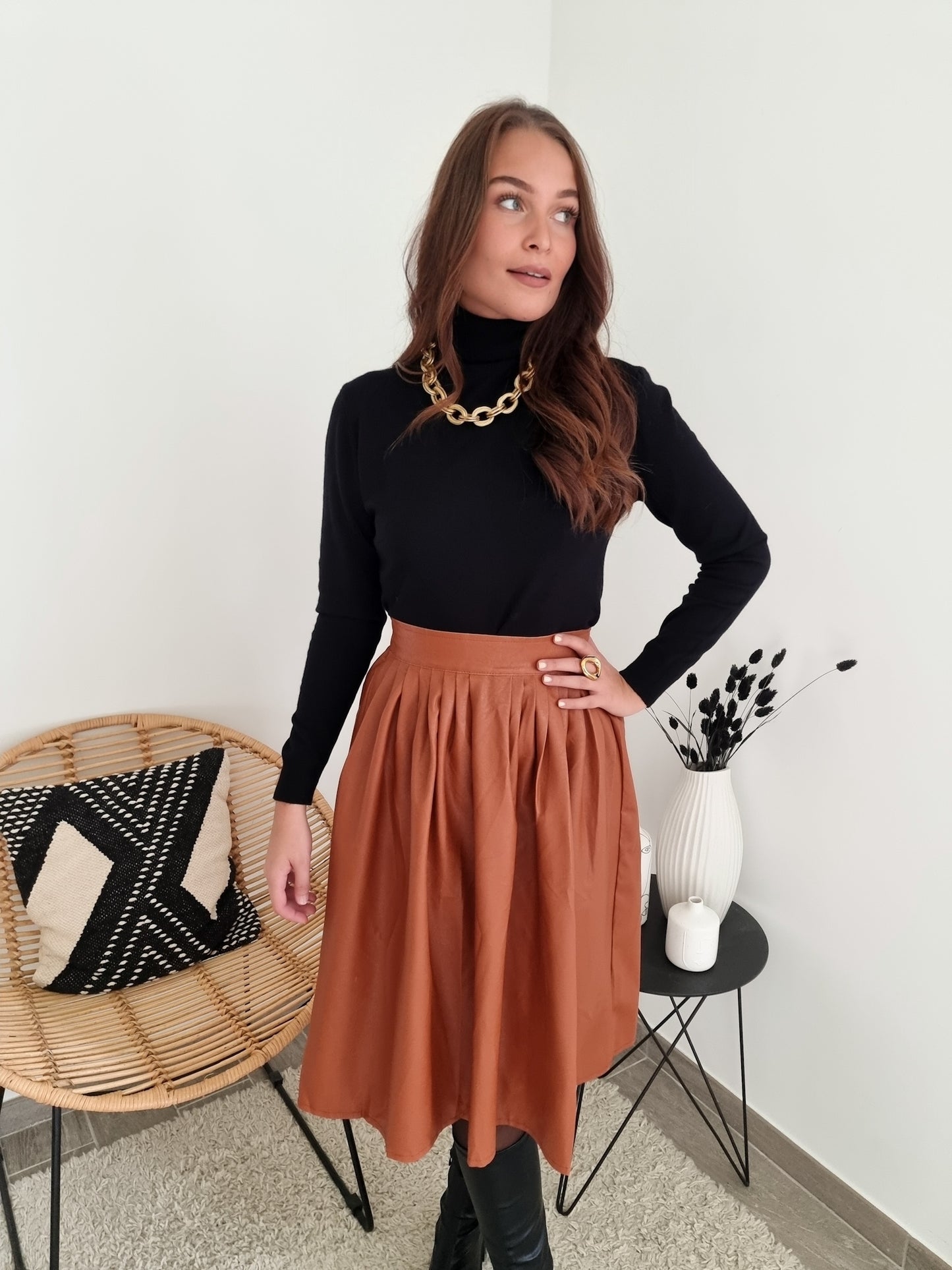 Jupe midi simili cuir