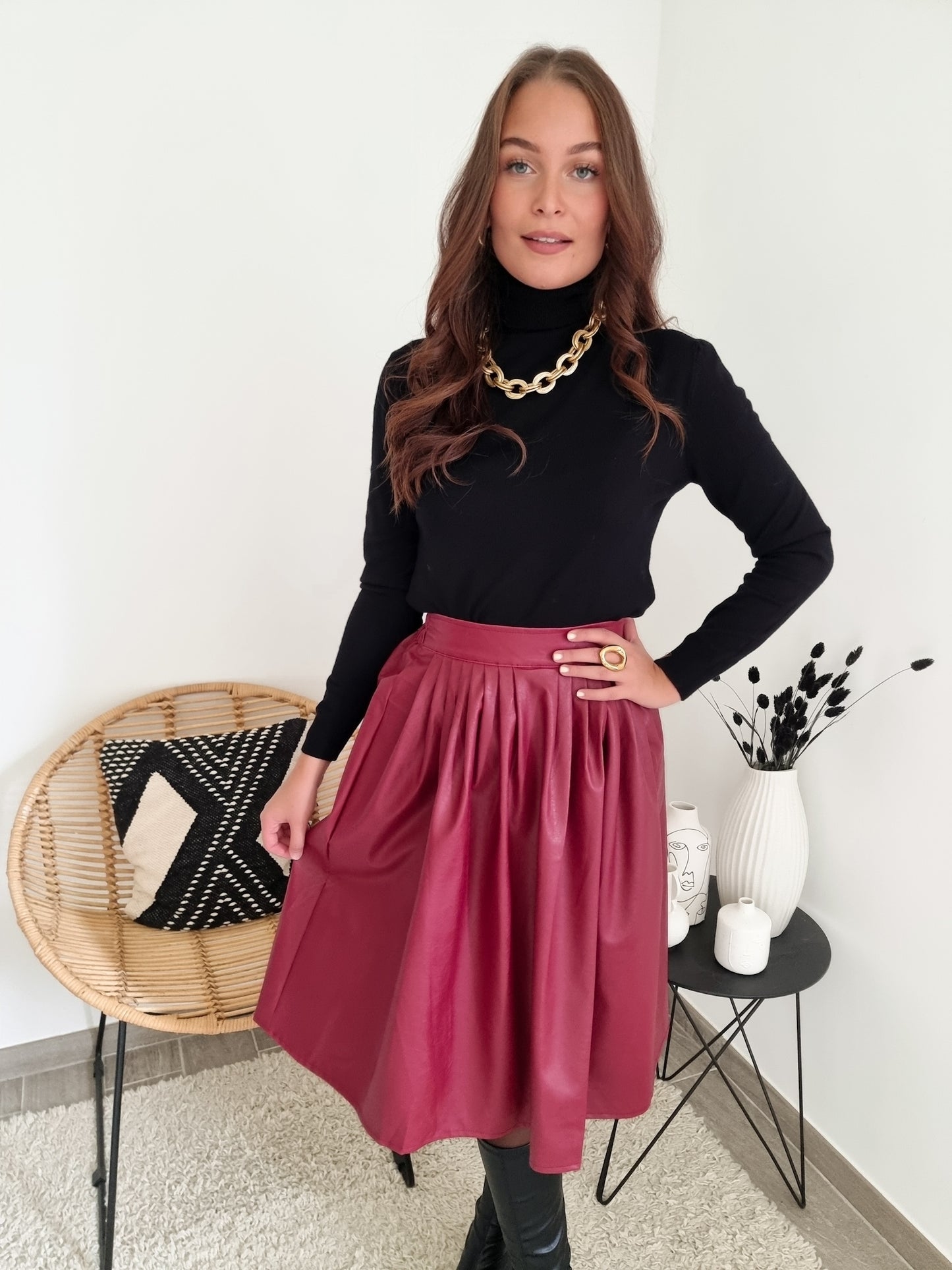Jupe midi simili cuir