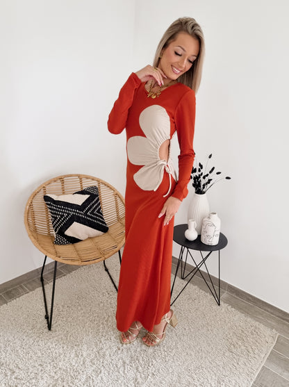 Robe côtelée fleur