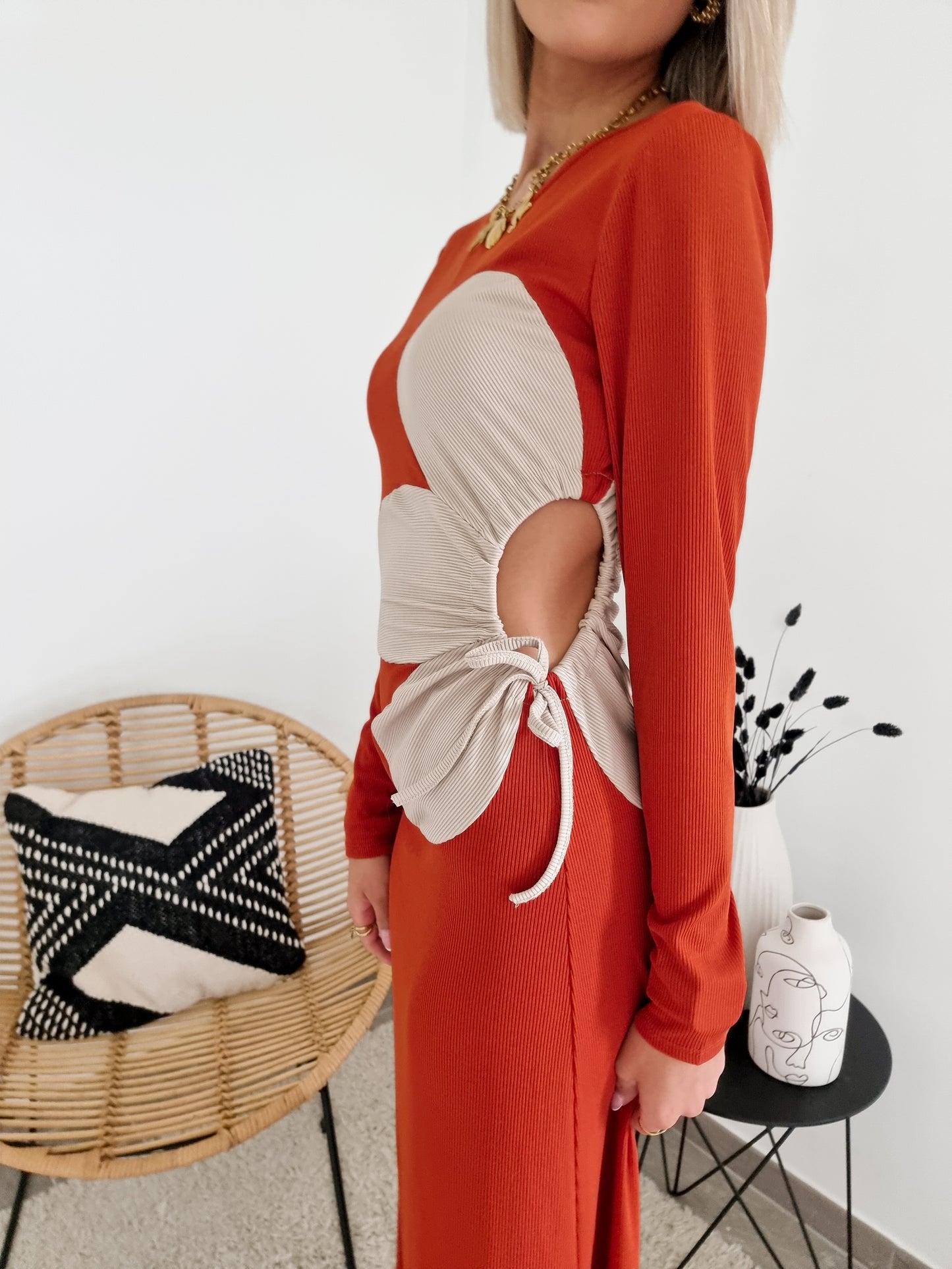Robe côtelée fleur