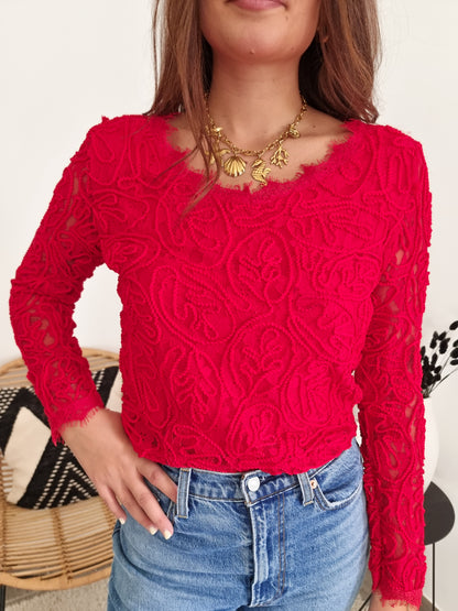 Blouse dentelle rouge