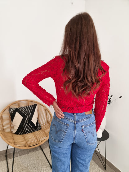 Blouse dentelle rouge