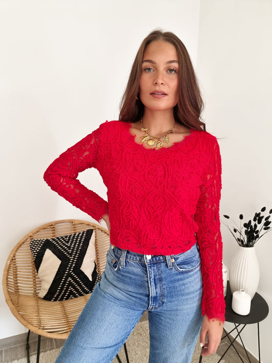Blouse dentelle rouge