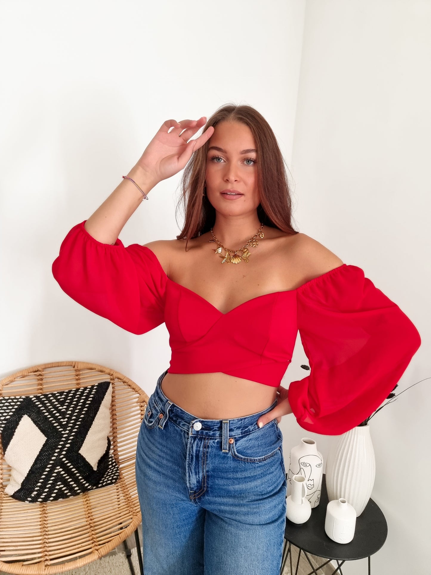 Crop top manches bouffantes