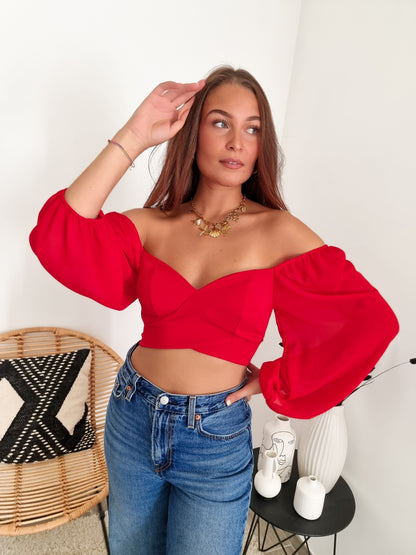 Crop top manches bouffantes