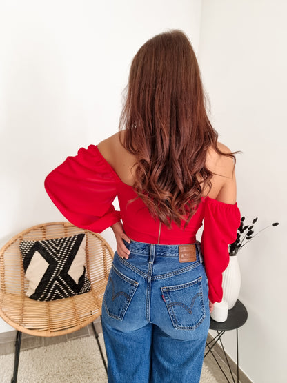 Crop top manches bouffantes