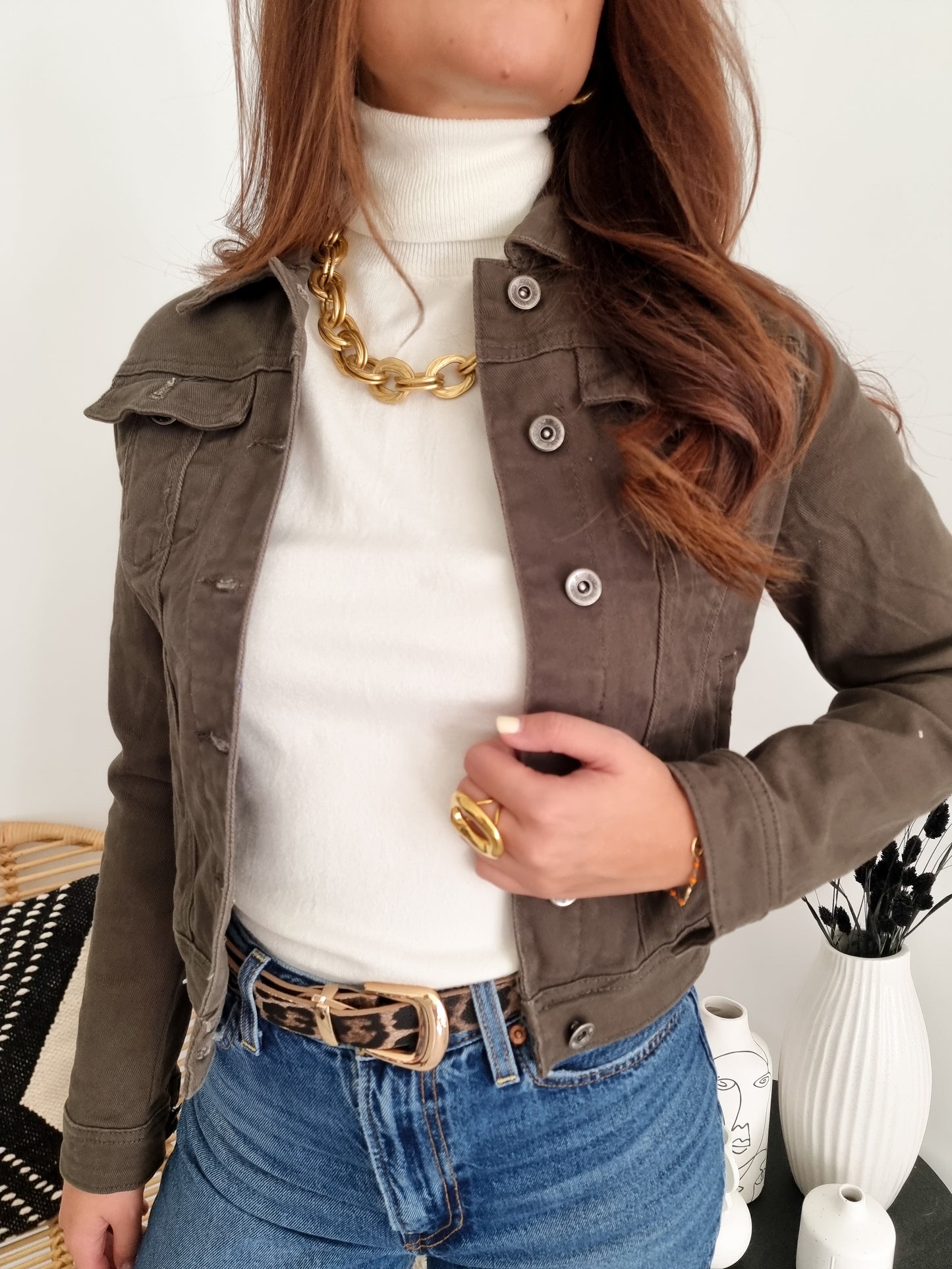 Veste en jeans kaki