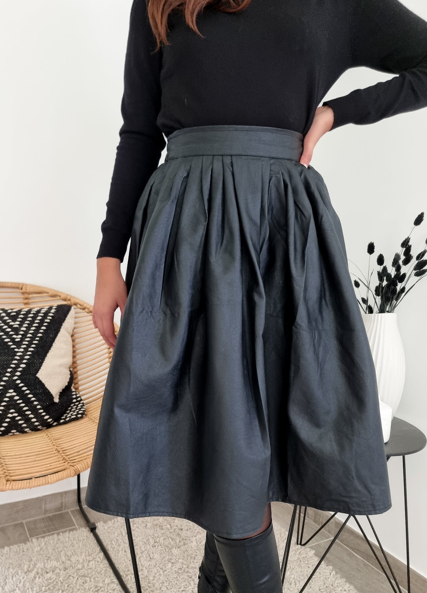 Jupe midi simili cuir