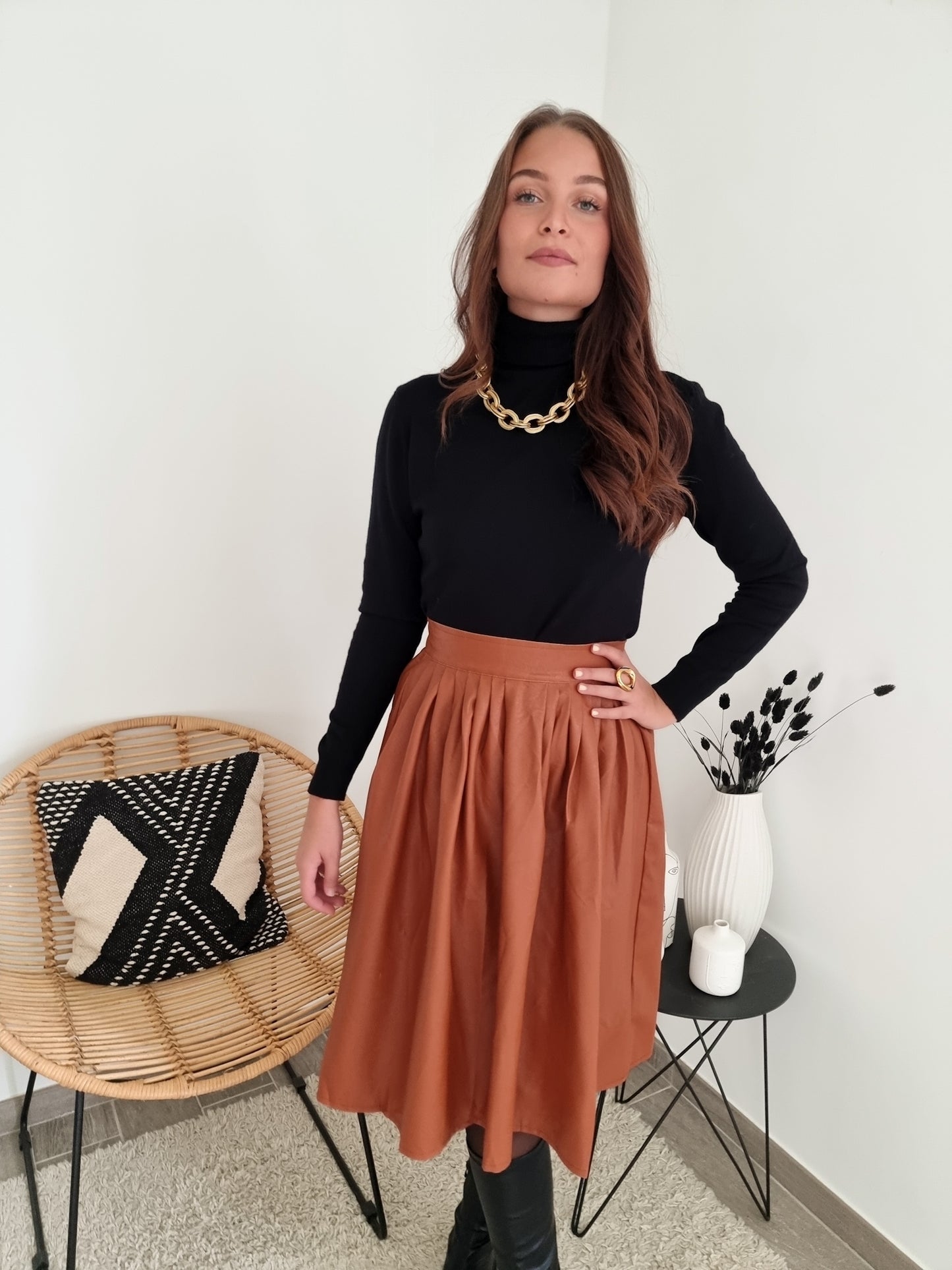 Jupe midi simili cuir