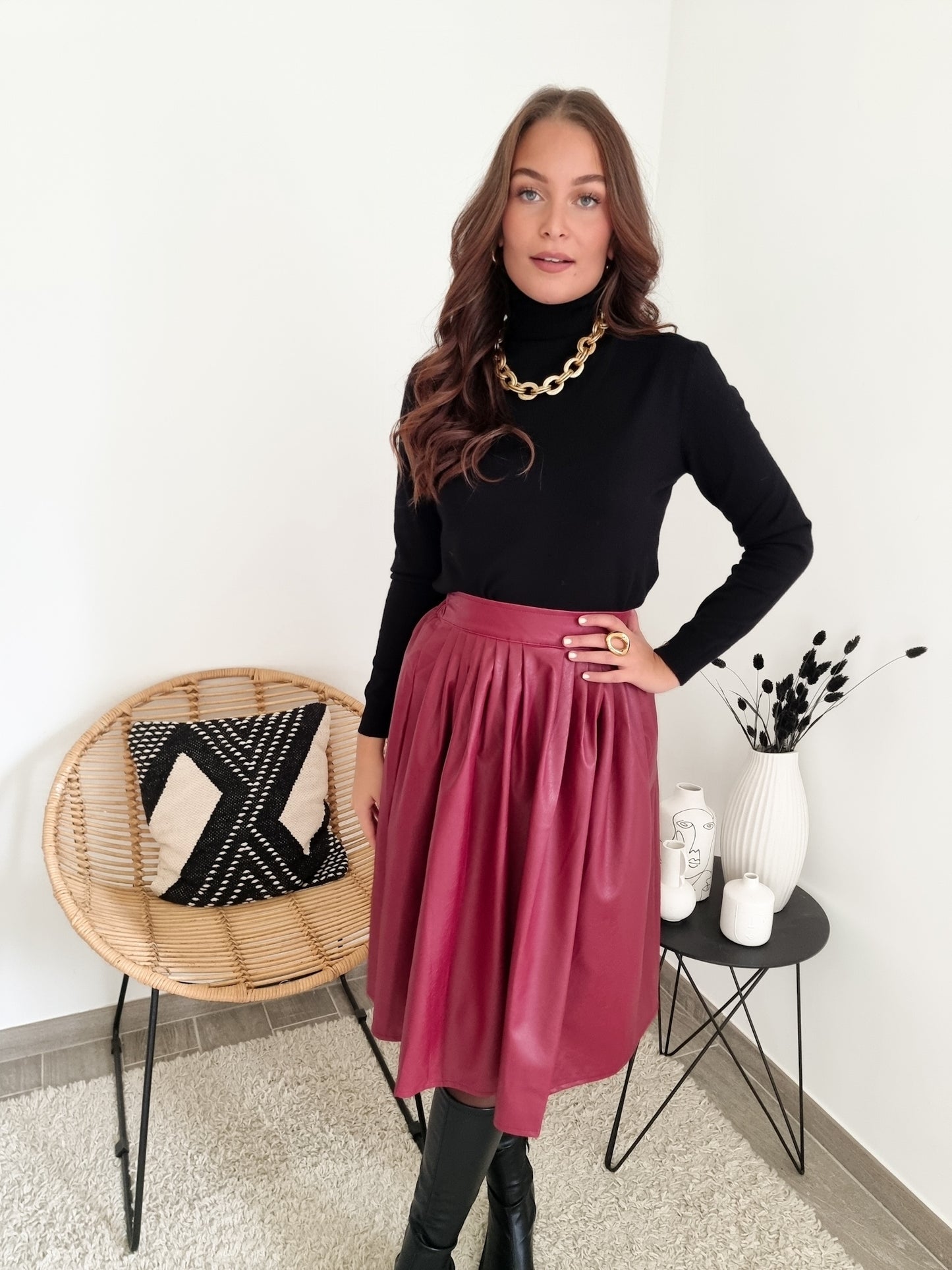 Jupe midi simili cuir