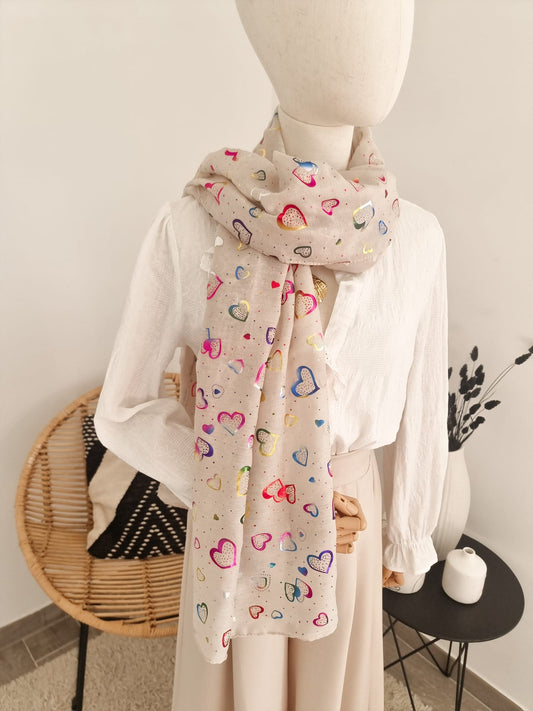 Foulard cœur beige