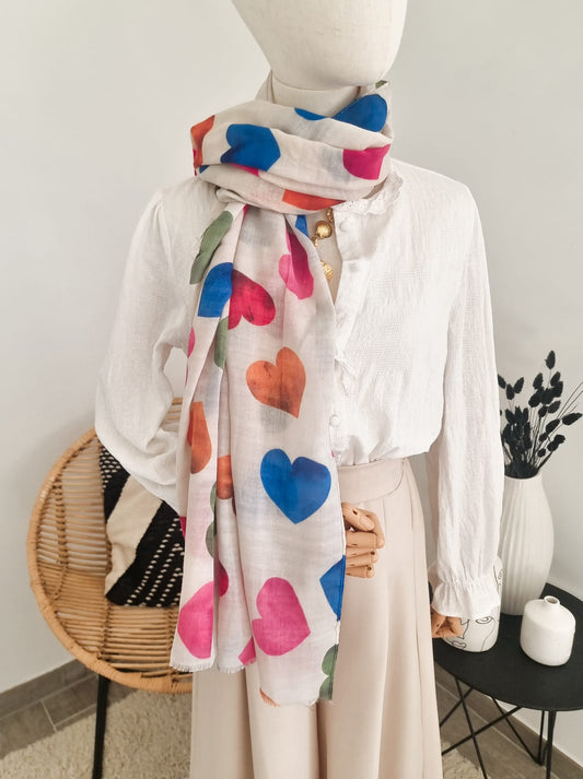 Foulard cœur crème