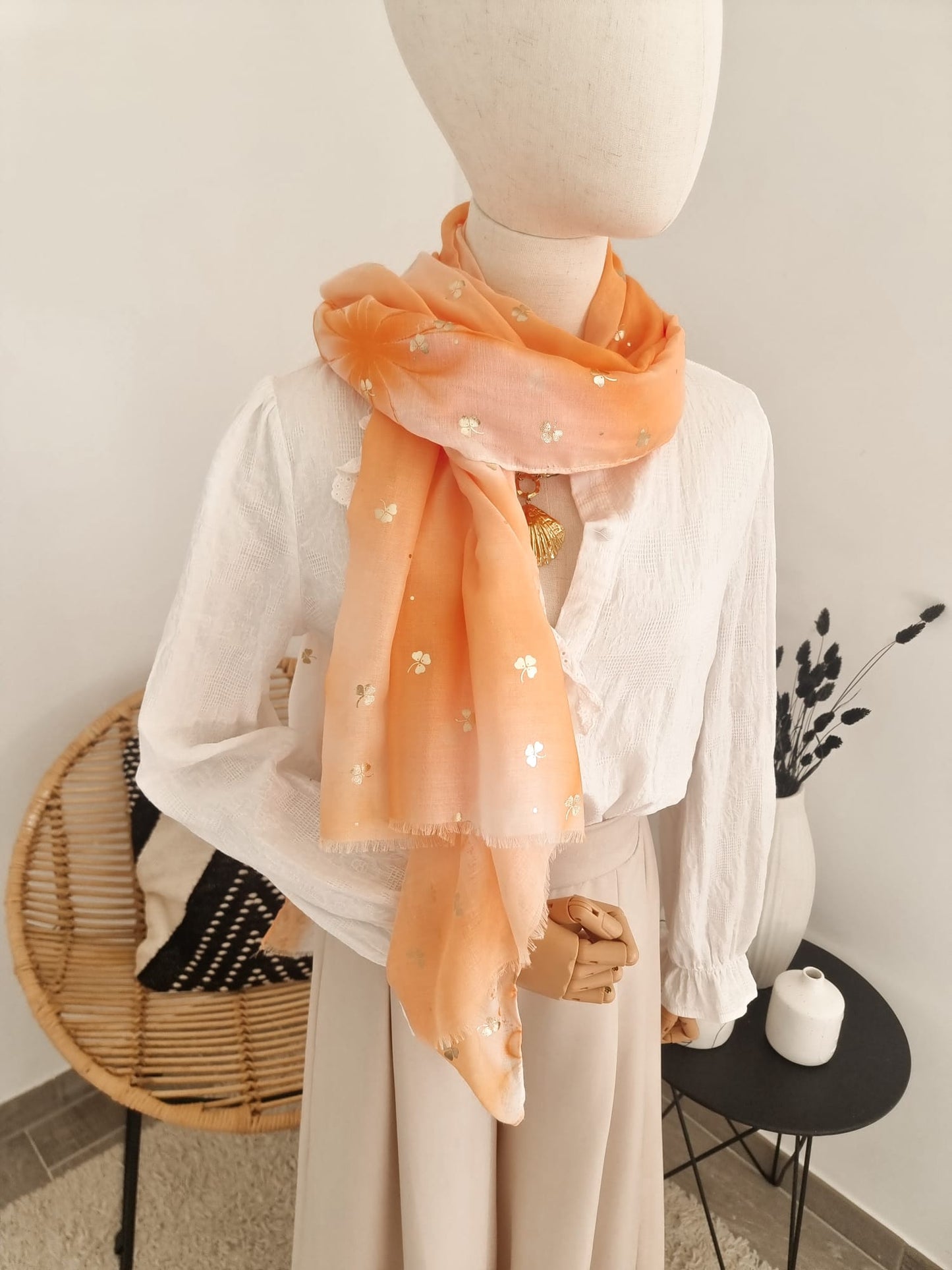 Foulard trèfle orange
